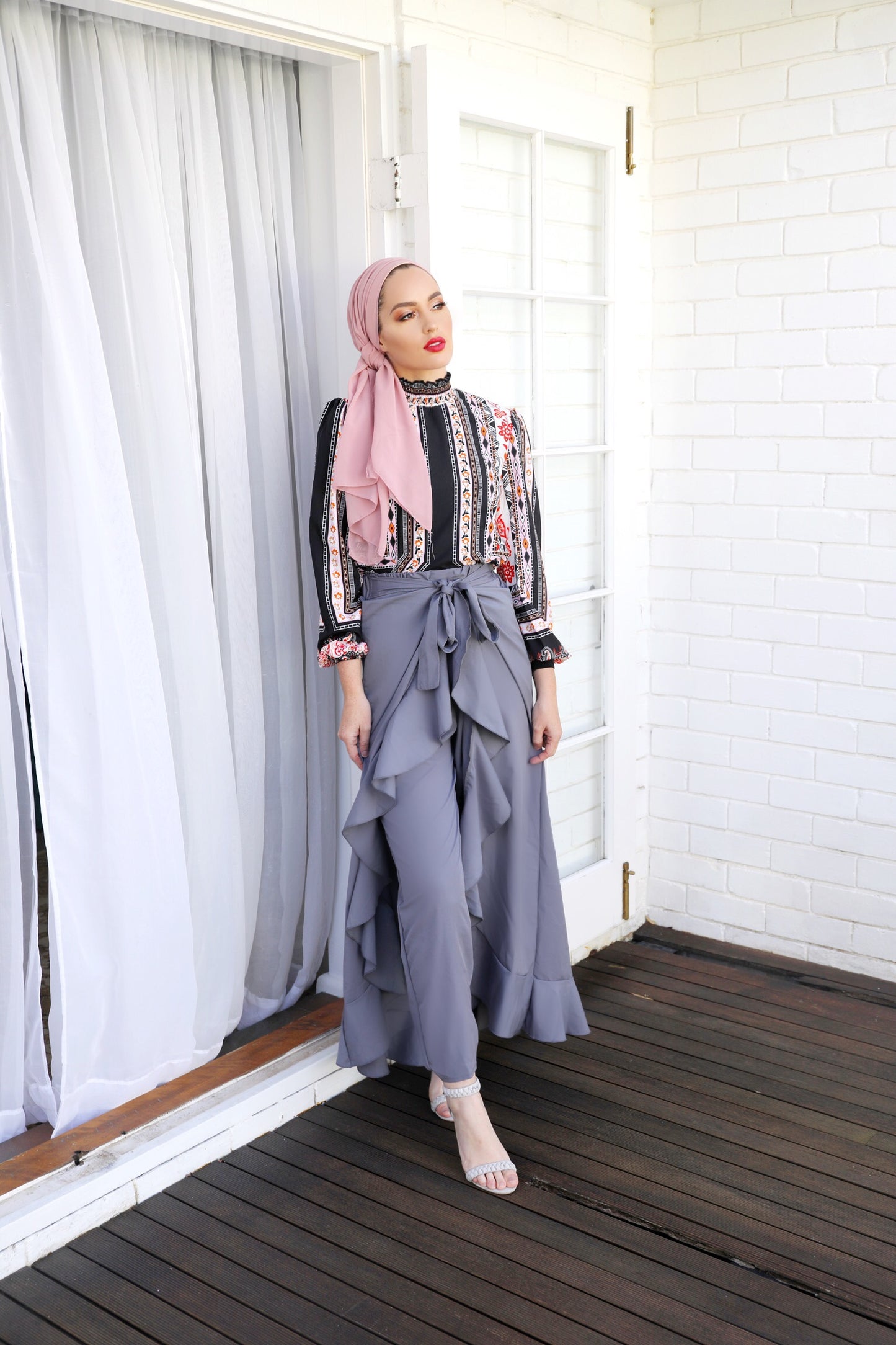 Grey Frill Pants Skirt